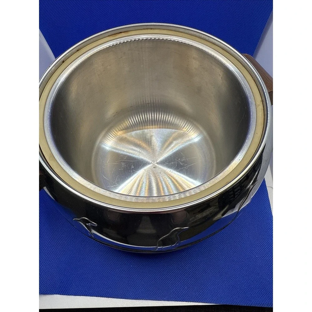 Vintage West Bend Penguin Insulated Hot & Cold Server Ice Bucket Chrome &Wood
